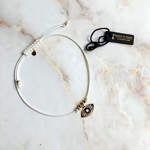14k gold evil eye hamsa bracelet with fabric cord made in Italy